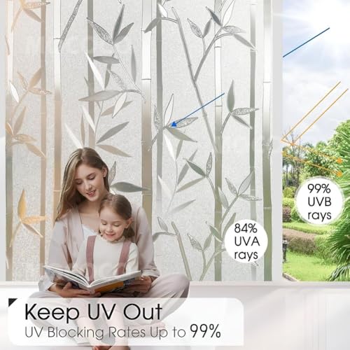 Image of MOCOCO Premium Vinyl Privacy Stained Frosted Window Glass Film (24x100 Inch) - Self-Adhesive Tint Wallpaper Sticker Opaque Sheet for Glass Cover Window, Door, Office, Home.| Anti-UV. Bamboo Design