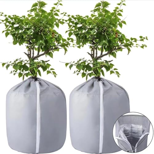 Shyllin Housses de Protection en Pot pour Plantes, Voile hivernage Plante Exterieur 50x45cm, Voile d'hivernage Protection Plantes en Pot avec Zip&Cordon, Sac de Protection Thermique Pot de Fleurs