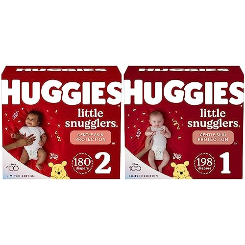 Image of Baby Diapers Size 1, 198 Ct & Diapers Size 2, 180 Ct, Huggies Little Snugglers