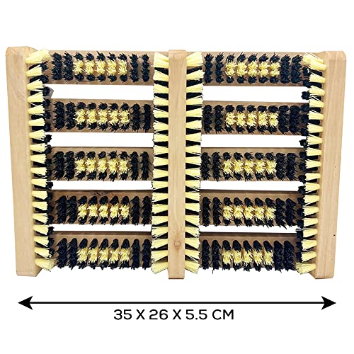 Grattoir à bottes en bois extérieur et brosse essuie-pieds robuste