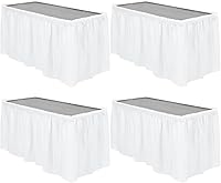 Vista 14 de TURSTIN 2 faldas de mesa de plástico negro de 14 x 29 pies para mesas rectangulares, mantel ajustable, mantel desechable para fiestas de cumpleaños