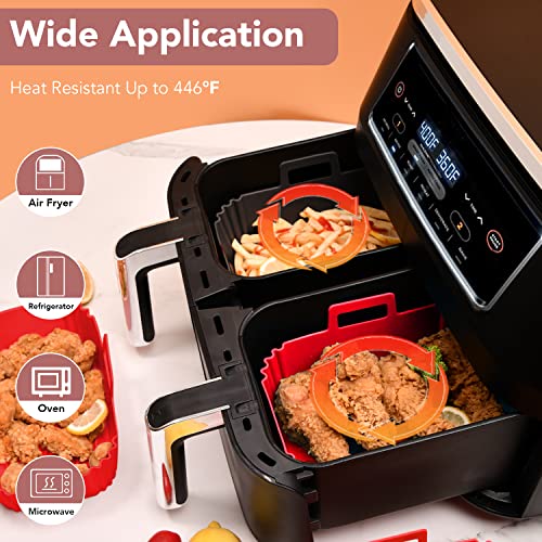 2Pcs Silicone Air Fryer Liners Basket For Ninja Foodi Dual Dz201 8Qt Reusable Silicone Airfryer Liners Food Safe Rectangular Air Fryer Accessories Replacement Baking Tray Basket Insert Air Fryer Oven #TOP3
