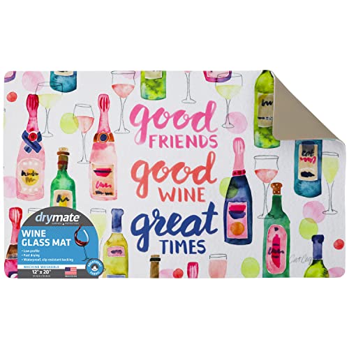 Drymate Wine Glass Drying Mat & Placemat, (Low-Profile) Perfect for Drying Stemware, Helps Prevent Broken Glasses - Absorbent/Waterproof/Machine Washable (USA Made) (12” x 20”) (Good Friends)
