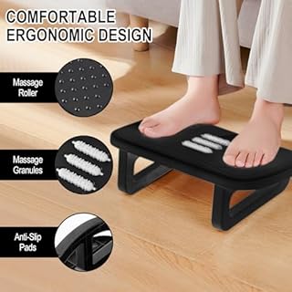 Poggiapiedi Ergonomico da Scrivania con Funzione Massaggio - Sgabello Poggia Piedi Confortevole, Ideale per Ufficio e Casa, Favorisce la Circolazione