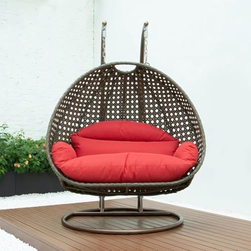 Image of Double Seater Hammock Swing Chair with Stand & Cushion | Heavy Duty Powder Coated Steel Frame | Outdoor Indoor Hanging Swing for Patio Balcony Garden Terrace Living Room (Brown-RED)