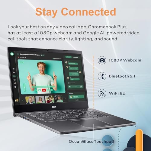 Image of Acer Chromebook Plus 514, 14 inch FHD Touchscreen Laptop, Intel 8-Core i3-N305, 8GB RAM, 512GB SSD, Chrome OS, Long Battery Life, High-End Business /Luxury Gift