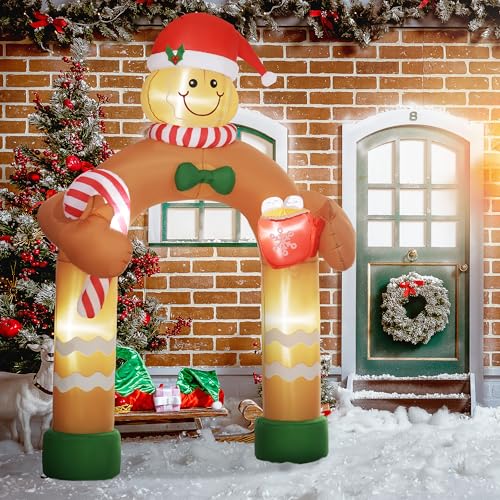 Outsunny 9.2' Christmas Inflatables Gingerbread Man Arch with White LED Lights, Blow-Up Outdoor Christmas Decorations for Lawn Garden Party by Outsunny - Image 2