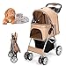 COSTWAY Hundewagen Haustiere Buggy bis 15kg, Hundebuggy mit Netzfenstern & Getränkehalter & Anhänger, Katzenbuggy für kleine Hunde Katzen (Beige)