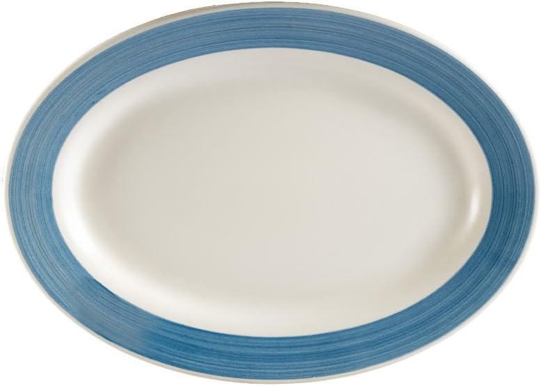 CAC China R-14-BLACK Rainbow Rolled Edge 12-1/2-Inch by 8-5/8-Inch Black Stoneware Oval Platter, Box of 12