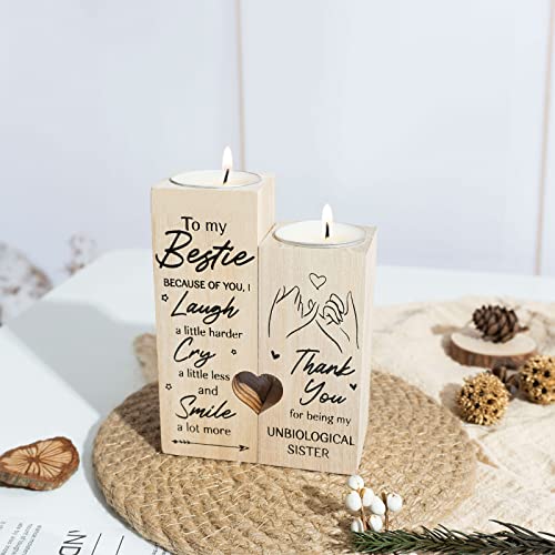 Women Gifts For Birthday, Friendship Sister Candles For Best Friends, Beautiful Heart Candlesticks Wooden Candle Holders, Unbiological Sister Candles Gifts To Bestie, Personalized Gifts For Women #TOP3