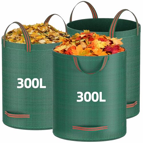 Sac Déchets Verts Jardin 3x300L - Sac Jardin Dechets Extra Résistant avec 4 Poignées et Barre de Support, en PP Épais Réutilisable pour Feuilles, Mortes,...