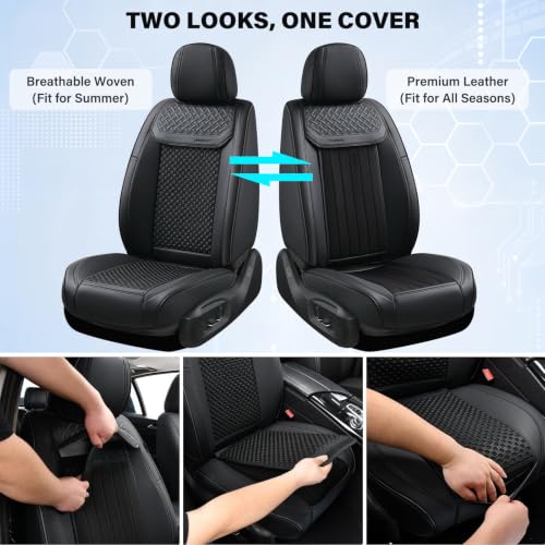 Image of Coverado 2 in 1 Front Seat Covers for Car, Conversions Between Warm Suede and Cold Ice Silk for Car Seat Protector Car Accessories Universal Fit for Most Cars SUVs and Trucks(Black)