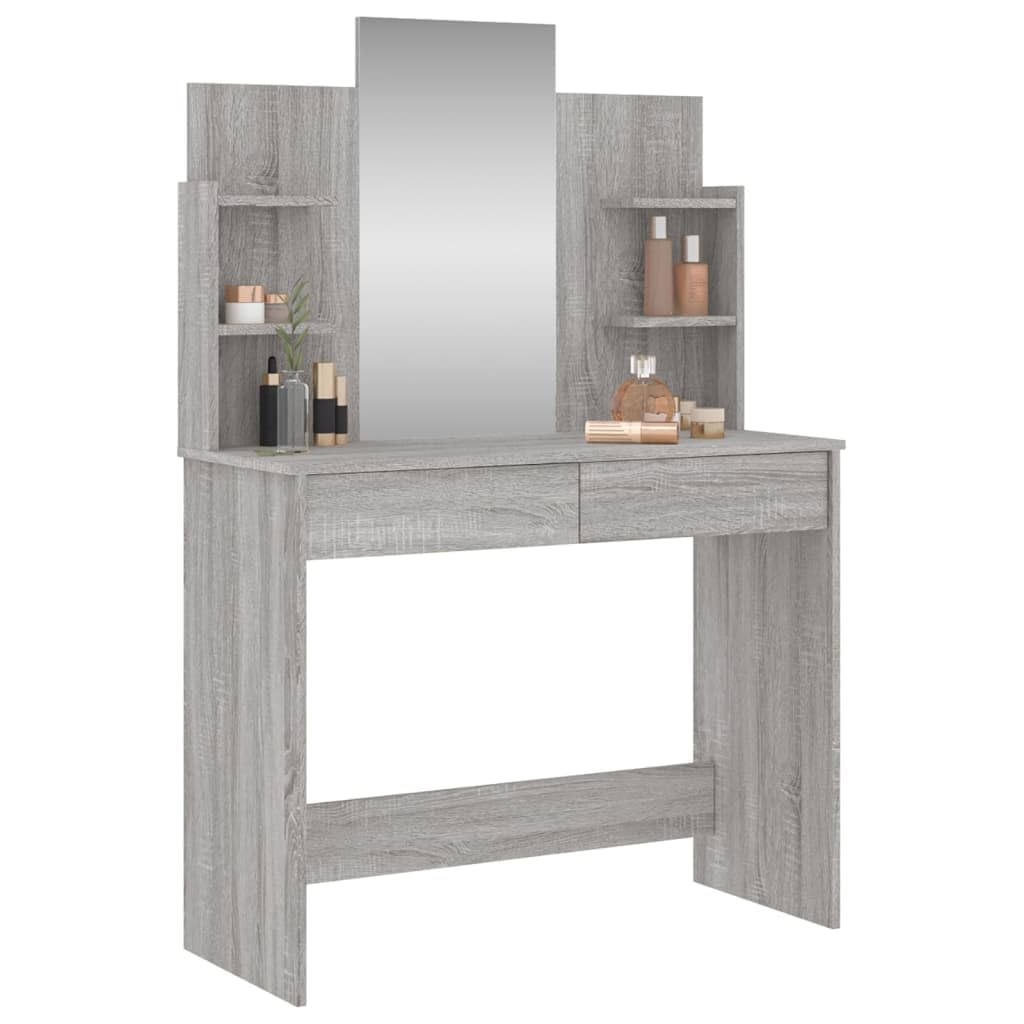 Schminktisch mit Spiegel Grau Sonoma Holzwerkstoff 96x39x142 cm mit Schublade und Stauraum für Schlafzimmer Jugendzimmer Mädchen Makeup Styling