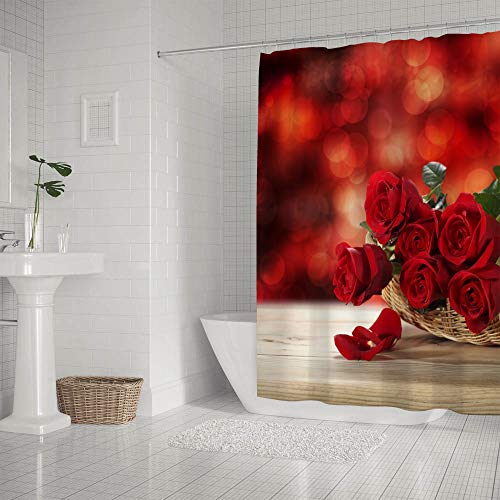 Rideau de douche imperméable polyester lavable motif fleurs roses rouges