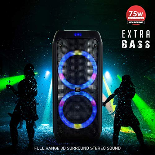 Image of Ant Audio Rock 750 Portable Party Karaoke Bluetooth Speaker with FM Radio, Micro SD Card, USB, LED Lights Comes with 8inch(20cm) Dual Subwoofer - 75 watt