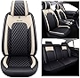 Aierxuan Seat Covers for Cars Women Leather Waterproof Universal Fit for Hyundai Elantra Sonata Ford Forte Honda Civic CRV Toyota Corolla 4Runner Rav4 Highlander Hybrid(Full Set, Black-Beige)