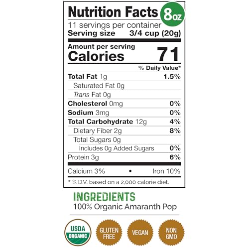 image for HerbaZest Amaranth Pop Organic – New Bigger 8 oz Pack – Vegan, Glu