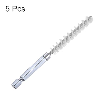 HARFINGTON 5Pcs Nylon Bore Brush 8mm Dia 4 Long Cleaning Twisted Wire Brush with Handle 1/4 Hex Shank for Tubes, Ports, Bearings