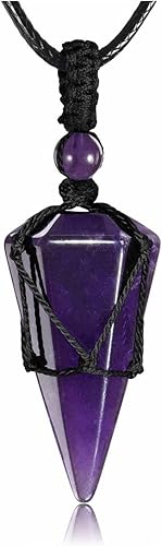 GEHECRST Collar con colgante de piedra de cristal curativo natural de 6 facetas, collar de péndulo de cuarzo hexagonal de Reiki para hombres y