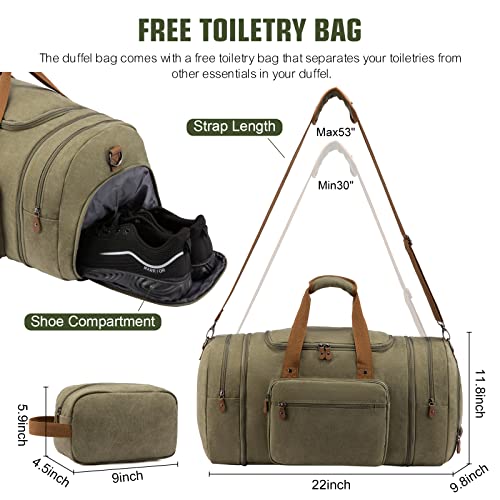 Image of Sucipi Canvas Travel Duffel Bag for Men, Weekend Overnight Bag with Shoe Compartment and Toiletry Bag, Carry-On for Airplanes, Green-1