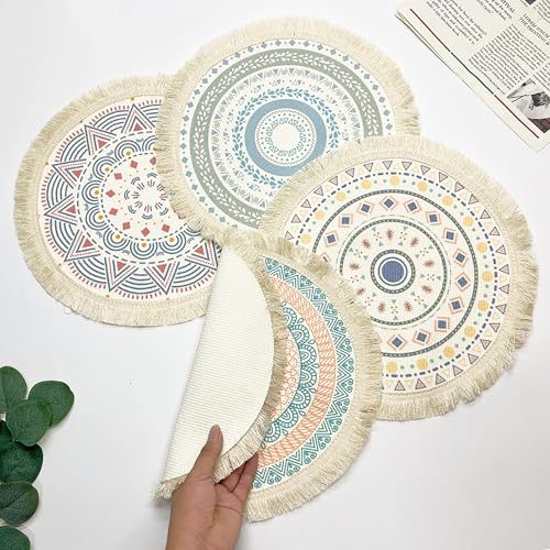 Set de table rond coton tissé absorbant résistant chaleur table salle à manger 34cm - 4