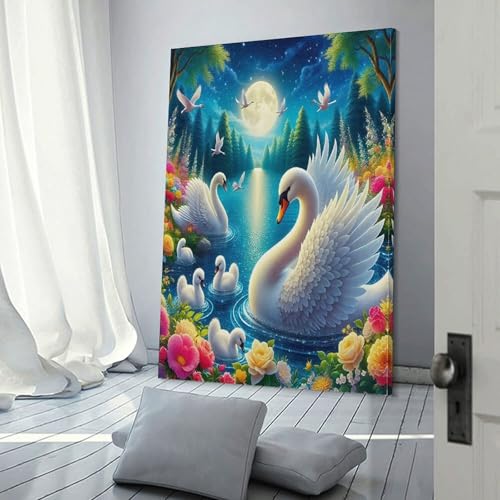 Tableau impression sur toile pour habiller un mur vide avec un paysage de cygne