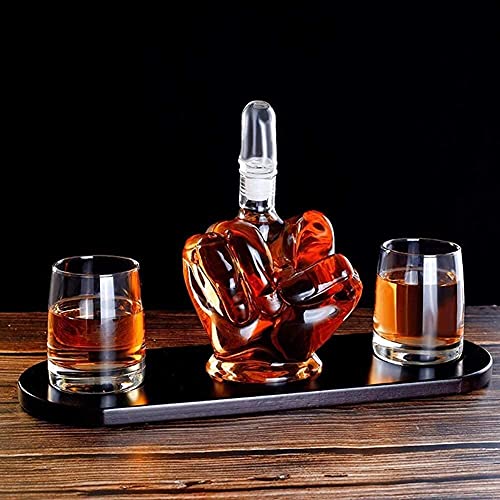 Karaf Set Wijn Accessoire Sets, Herbruikbare Middelvinger Vorm Whiskey Karaf Set 2 Drankglazen Thuis Keuken Karaffen… - Afbeelding 7