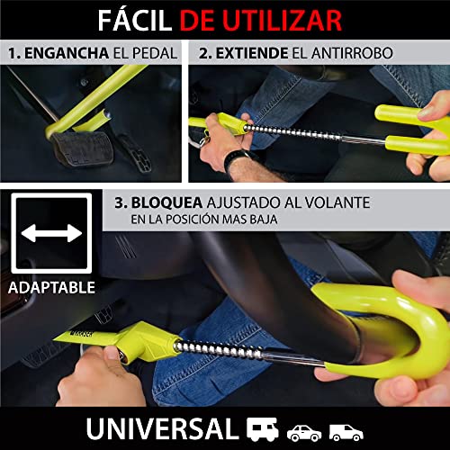 Antirrobo Coche Mecánico Volante Pedal Bloqueo de Acero de Alta Visibilidad 6