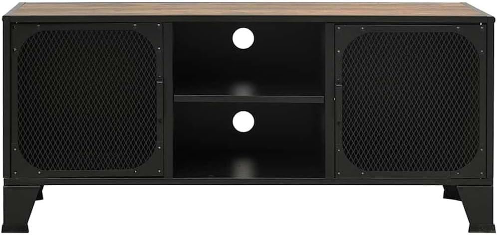 vidaXL TV Stand - Rustic Brown - Featuring Metal and MDF Construction, Spacious Storage with Mesh Doors, Cable Management Holes