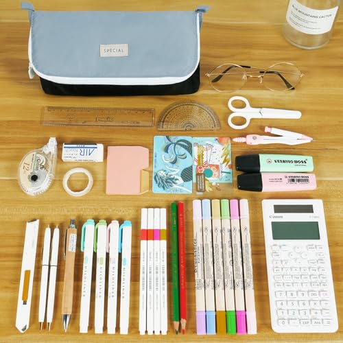 Image of Pencil Case Large Capacity Pencil Pouch Pen Bag with Big Compartment, Foldable Pencil Bags with Zipper Pencil Pouch, Student Pencil Case Stationery Bag for Girls and Boys Teen Adults Women Men (Gray)
