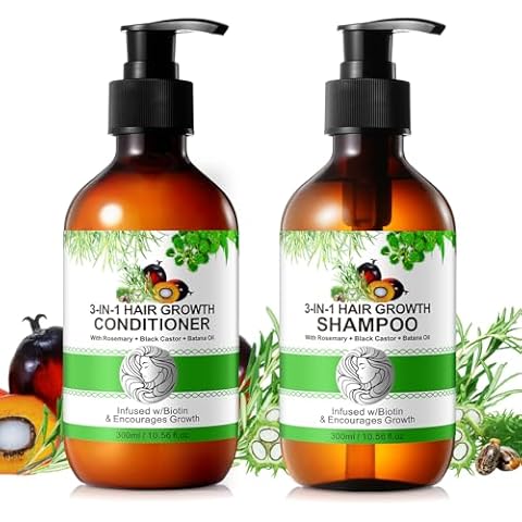 Biotin Shampoo and Conditioner for Hair Loss| Thickening Hair Products with Rosemary, Black Castor & Batana Oil - Strengthens, Repair, Add Shine for Women Curly, Straight, Dry and Damaged Hair Cover