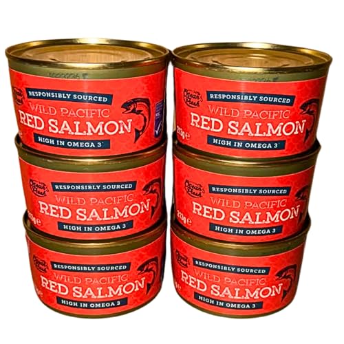 Oceans Fresh Wild Pacific Red Salmon 6 Pack 6 x 213g Tinned Salmon High Protein Ready to Eat Includes Gifty Goodness Shopping List