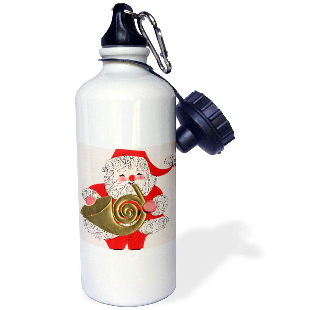 3dRose Santa Playing The French Horn Sports Water Bottle 21 oz White