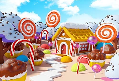 Yeele 7x5ft Background for Photography Fairy Tale Candy Land Landscape Backdrop Fantastic House Cane Candy Lollipop Cupcake Baby Kids Birthday Party Photo Booth Shoot Vinyl Studio Props