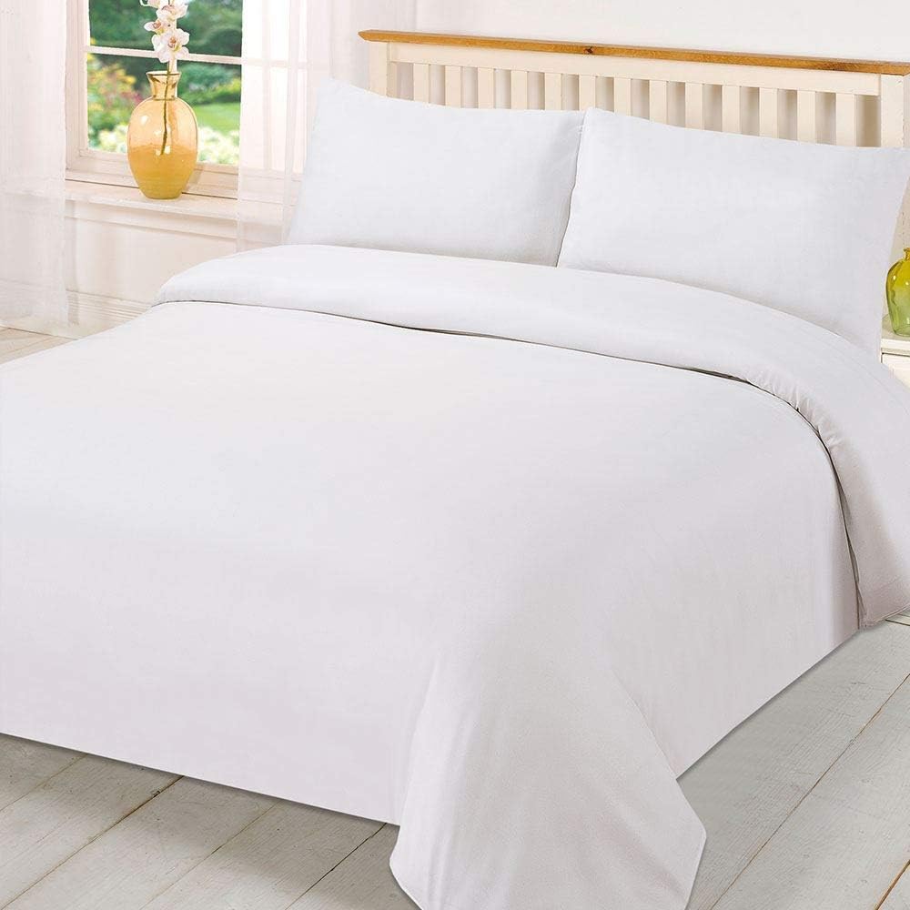Brentfords White Queen Size Duvet Cover Soft Bedding Plain Dye Set 3 Pieces Button Closure, Housewife Pillow Shams - No Corner Ties, White - Queen Size