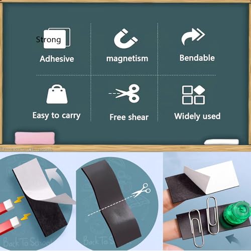 LMJIA Magnetic Tape Strips Roll with Adhesive, Flexible Sticky Magnet Tape for Crafts, Whiteboards, Fridge Organization