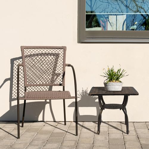 Shyneer Outdoor Cast Aluminum Side Table,Cast Aluminum Outdoor Anti-Rust Patio Coffee Bistro Table for Indoor,Garden,Porch,Balcony(Square Antique Bronze)