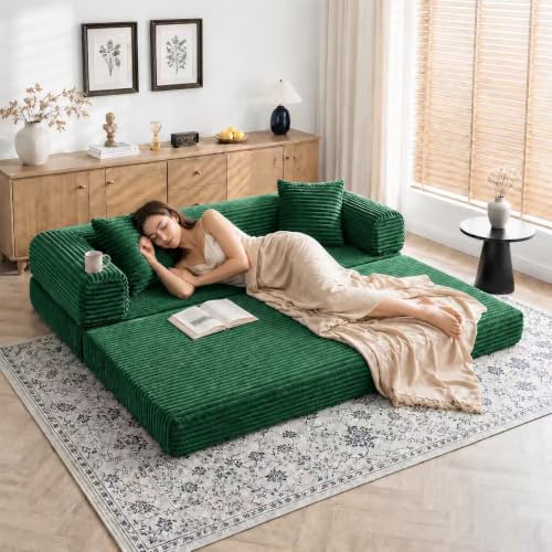 Image of AUGOP Futon Sofa Bed Boneless Couch for Living Room,Pull Out Couch with Sleeper Sofa,Day Bed Couch with Storage Pocket,Removable Corduroy with 2 Pillow