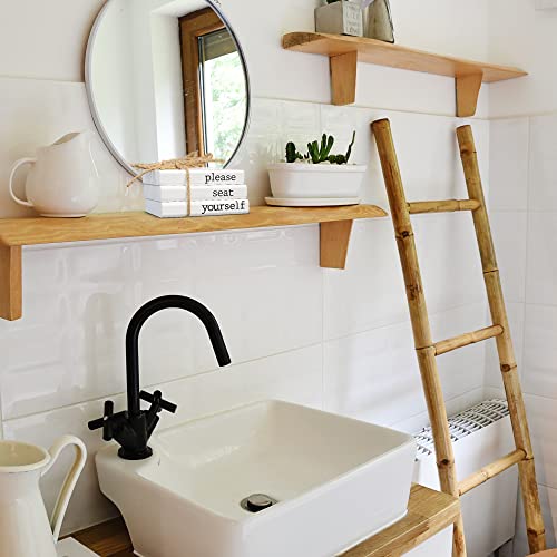 Farmhouse Bathroom Decor - Funny Rustic Wooden Mini Books for Your Restroom Shelf - The Perfect Small Decorative Accent for The Guest Bathroom, White - Image 7