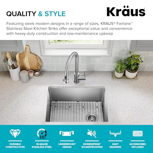KRAUS-Fairlane-25-inch-Undermount-Single-Bowl-18-Gauge-Stainless-Steel-Kitchen-Sink-KHU641-25 KRAUS Fairlane 25 inch Undermount Single Bowl 18 Gauge Stainless Steel Kitchen Sink KHU641 25