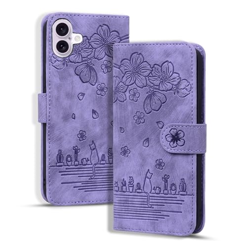 Bxithnr Custodia per iPhone 16 Premium Pelle PU Portafoglio Funzione Supporto Slot per Scheda Protezione Completa Magnetica Flip Custodia a Libro Libretto per iPhone 16 - Vio