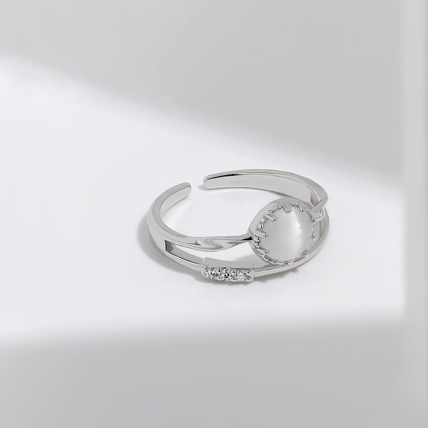 Meissa Bagues en argent sterling pour femmes Bague superposable Bague en pierre oeil de chat faite à la main Bague d'amitié mignonne Taille ajustable