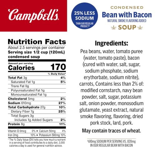 Image of Campbell's Condensed 25% Less Sodium Bean With Bacon Soup, 11.25 oz Can (12 Pack)