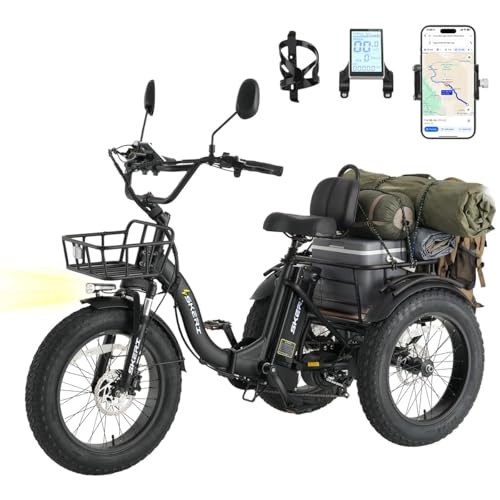 Skeri Electric Tricycle for Adults, 750W(Peak 1350W) Motor Etrike, 20"x4" Folding Fat Tire Electric Trike, 48V13Ah Battery, 3-Wheel Electric Bike, 20MPH, Front & Rear Basket & Differential image 2
