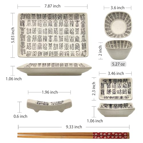Image of 8 pcs Japanese Sushi Plate Sets Serving Platters and Trays for Entertaining Sushi Dishes Set Plates Sushi Plates Traditional Cuisine Dinnerware Sets with Chopsticks Hundred Blessings