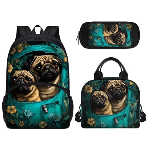 Tomeusey - Juego de 3 bolsas escolares con estampado de pug ...