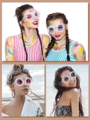 Maitys 8 Pairs Daisy Sunglasses Disco Festival Sunglasses Fun Flower Sunglasses for Women Retro Floral Round Shape Sunglasses4