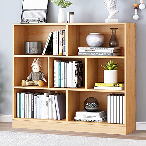 Image of IOTXY Open Shelf Low Bookcase - Wooden 3-Tier Cube Bookshelf, Pear Yellow