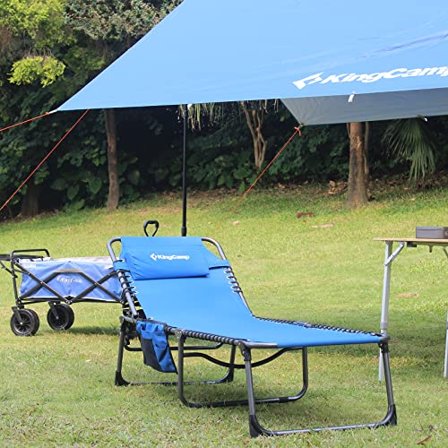 Kingcamp Adjustable 5-Position Heavy Duty Folding Chaise Lounge Chair With Pillow Pocket, Lightweight Portable Great For Outdoor, Poolside, Beach, Lawn, Patio, Camping, Lakeside, Blue #TOP6