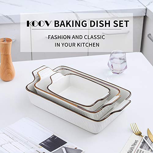 Koov Bakeware Set, Ceramic Baking Dish Set, Rectangular Casserole Dish Set, Lasagna Pans For Cooking, Cake Dinner, Kitchen, 9 X 13 Inches, Texture Series 3-Piece (White) #TOP1